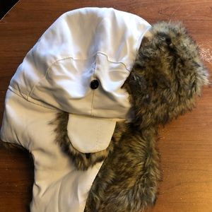 White fur lined bomber hat